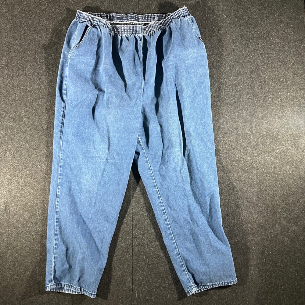 Chic Elastic Waist Jeans Womens 26W Blue Vintage 90s Mom High Rise Tapered Leg